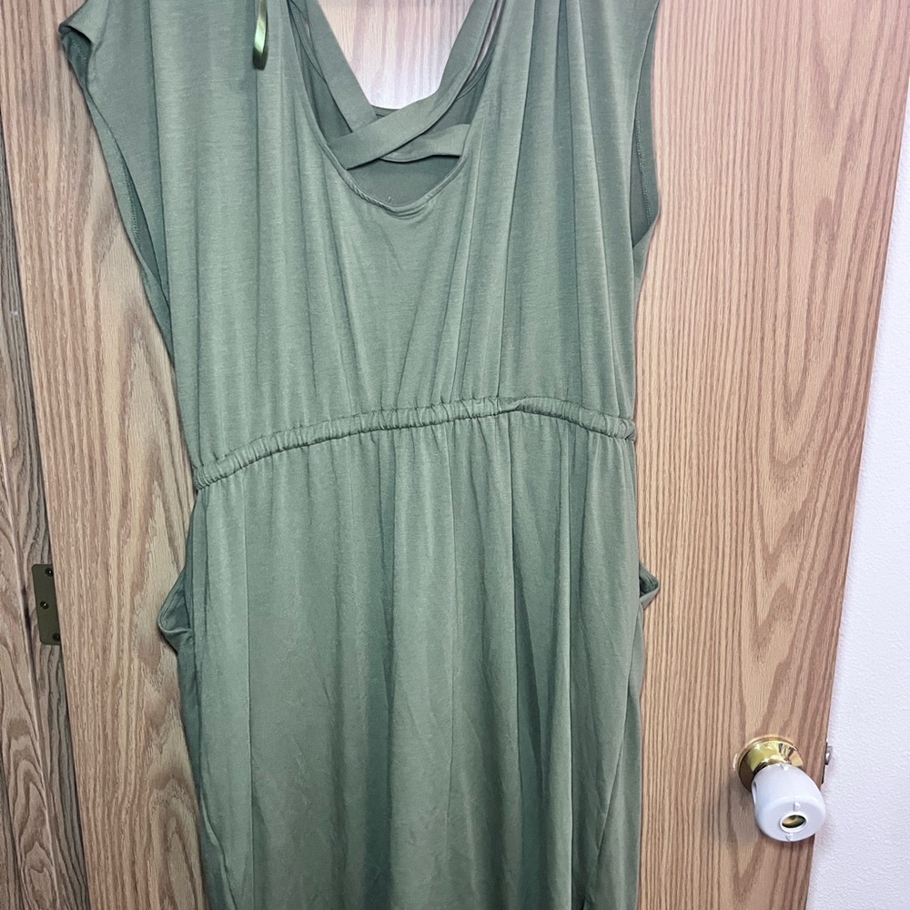 torrid Olive Green Maxi Drawstring Waist Dress - Picture 3 of 5